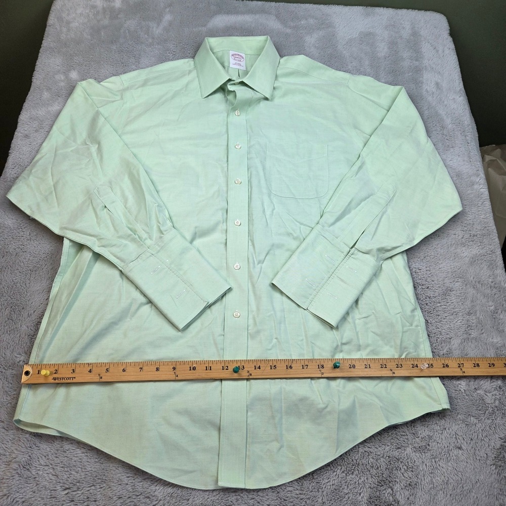 Brooks Brothers Dress Shirt Mens 17.5 34 Non-Iron French Cuff Mint Green Cotton